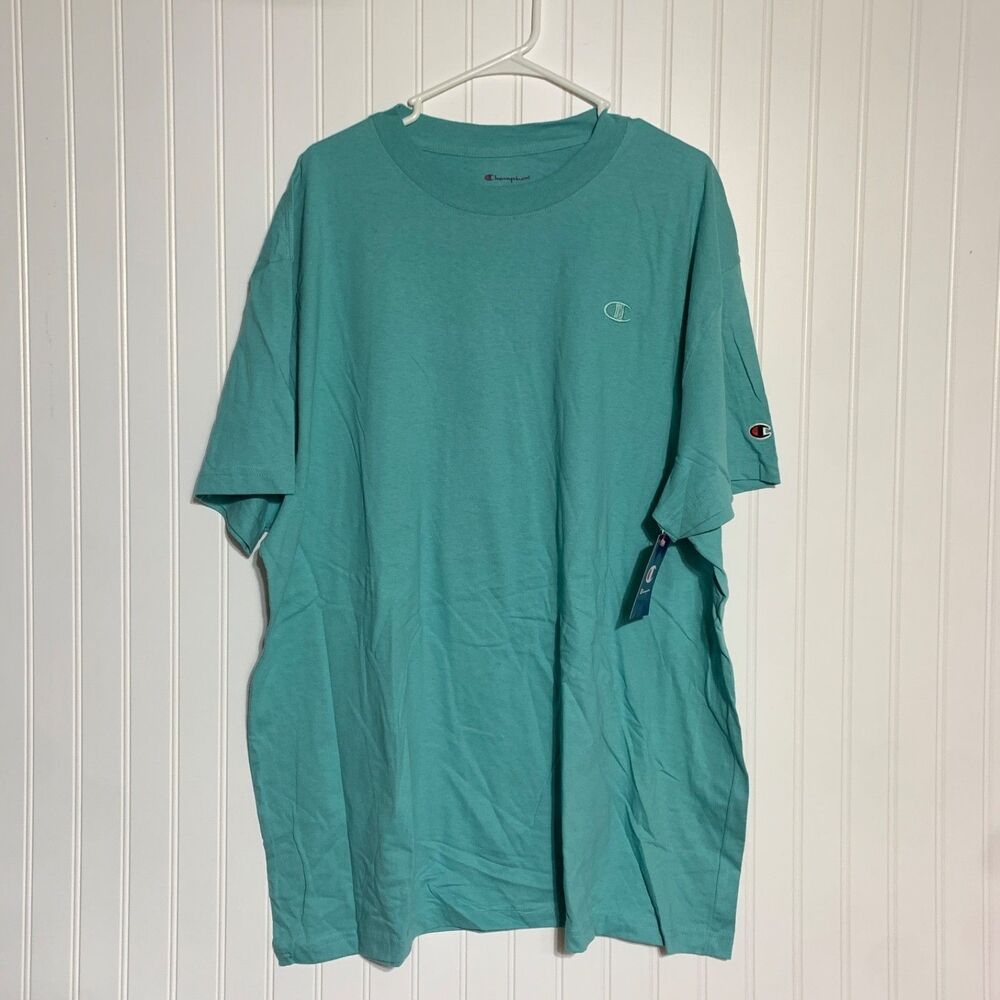 Champion Shirt Mens‎ Size 2XB Green Short Sleeve Blank Tee C Logo Casual